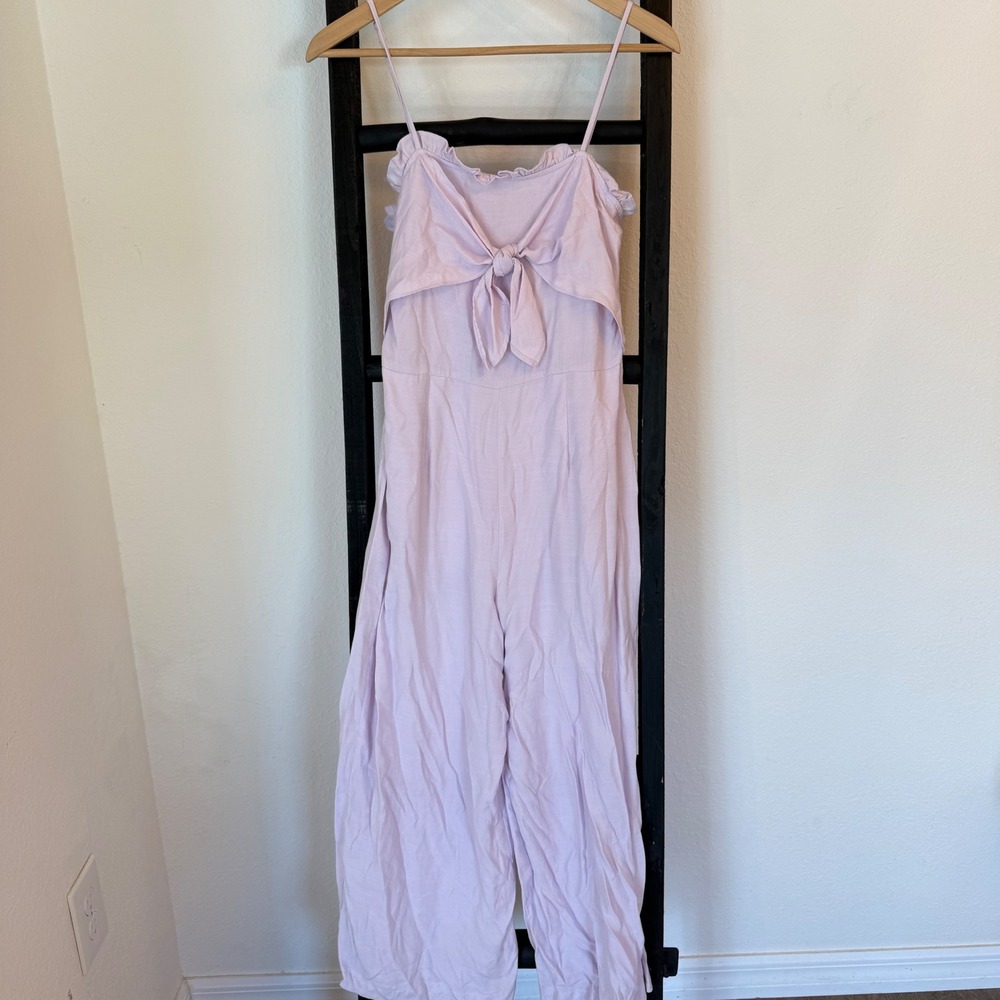 Blue‎ Rain Lavender Tie Front Ruffle Wide Leg Jumpsuit